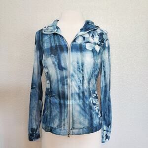 Alberto Makali Blue Floral Zip-Front Hoodie Cardigan